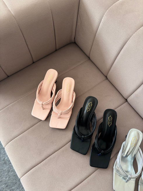 Open Square Toe Slid On Kitten Heels